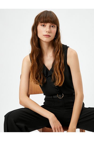 Koton Chiffon Blouse Ruffled V-Neck Sleeveless