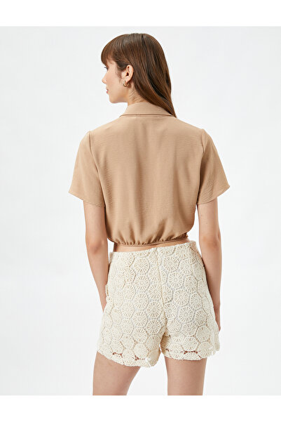 Koton Crop Shirt elülső nyakkendő, rövid ujjú gombos