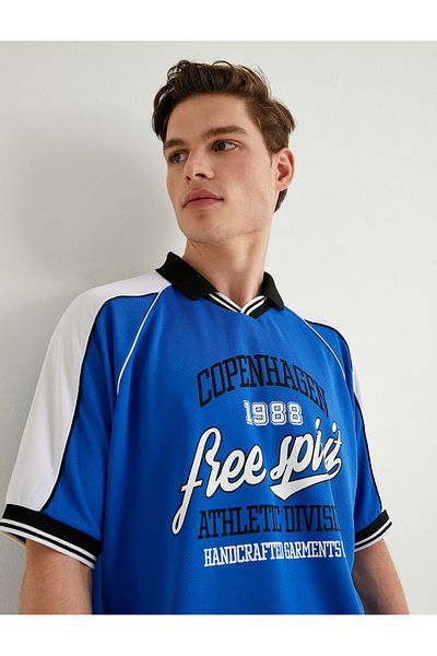 Koton Tricou supradimensionat Guler polo Slogan Imprimat Linie Detaliată Mânecă scurtă