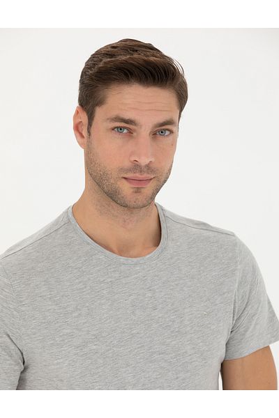 Pierre Cardin Ανοιχτό γκρι μελανζέ Slim Fit Basic T-shirt 50289335-vr091