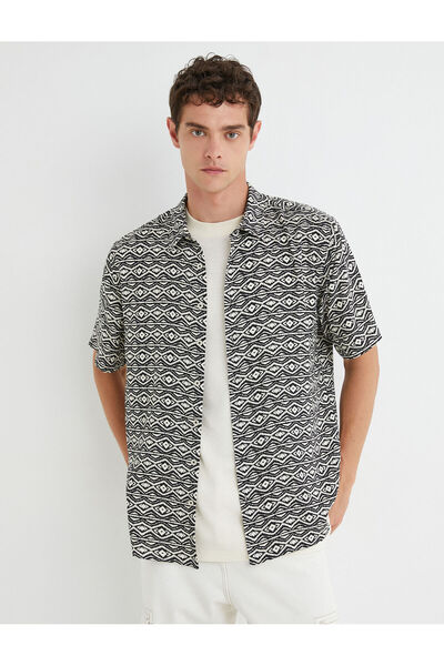 Koton Nyári ing rövid ujjú etnikai részletes klasszikus gallérral