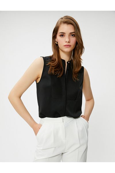 Koton Sleeveless Shirt with Magnificent Collar and Hidden Buttons