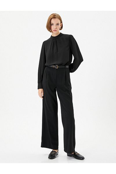 Koton Balloon Sleeve Blouse High Collar Draped