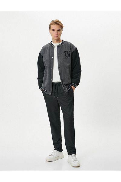Koton Tie Waist Trousers Grizzled Slim Fit Pocket Detailed Folded Leg
