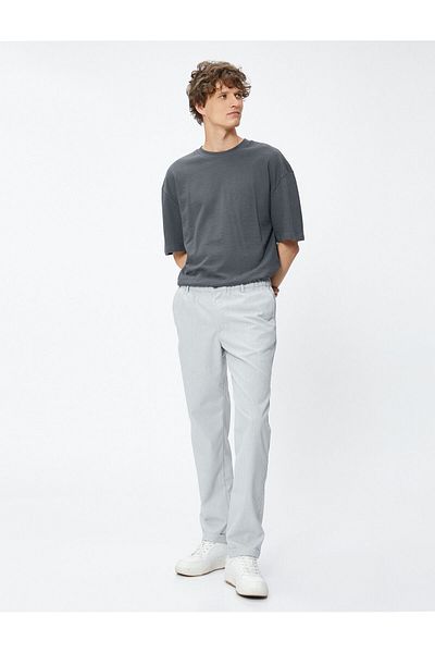 Koton Classic Trousers Slim Fit Elastic Waist Buttoned Pocket