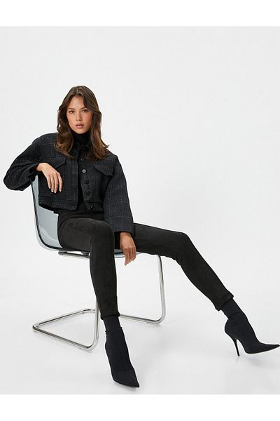 Koton Suede Look Leggings Trousers Normal Waist Narrow Leg