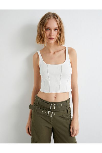 Koton Gerippter, bauchfreier Tanktop-Ausschnitt aus Baumwolle mit U-Ausschnitt und Trägern