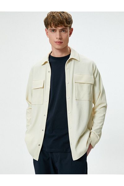 Koton Winter Shirt Pocket Detailed Snap Button Classic Collar Textured