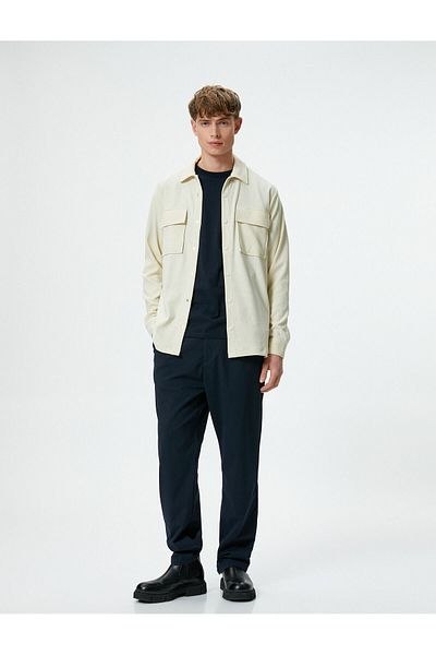 Koton Winter Shirt Pocket Detailed Snap Button Classic Collar Textured