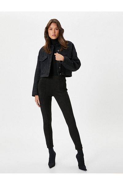 Koton Suede Look Leggings Trousers Normal Waist Narrow Leg