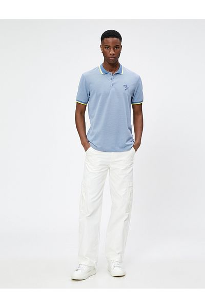 Koton Polo Neck T-Shirt - Shark Patterned, Ribbed Buttoned