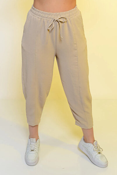 SAUNA SUIT Women's Beige Elastic Waist Casual Pants New Season Summer Pants