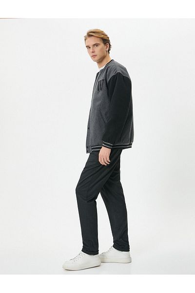 Koton Tie Waist Trousers Grizzled Slim Fit Pocket Detailed Folded Leg