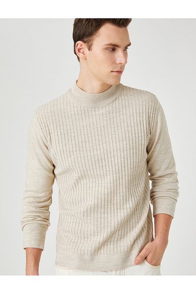 Koton Strickpullover mit Strickmotiv, halber Rollkragenpullover, schmaler Schnitt