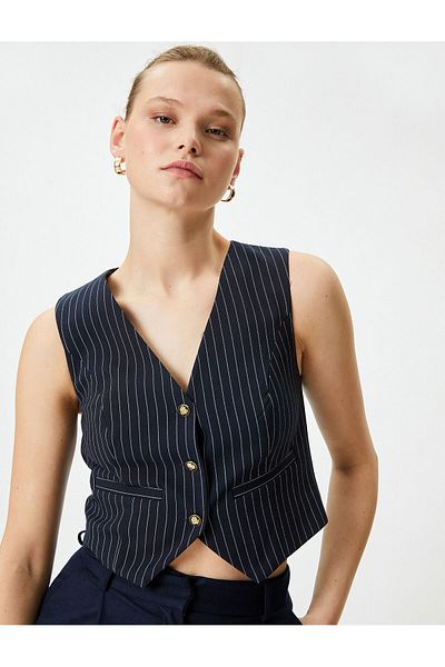 Koton Vest V-Neck Buttoned Pocket Detailed