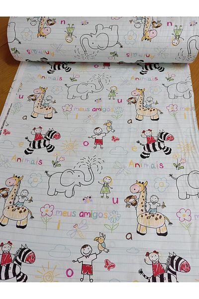 Bebek Özel Half Meters 100% Half Meters Cotton Poplin Fabric with Madagascar Pattern 50X240 cm