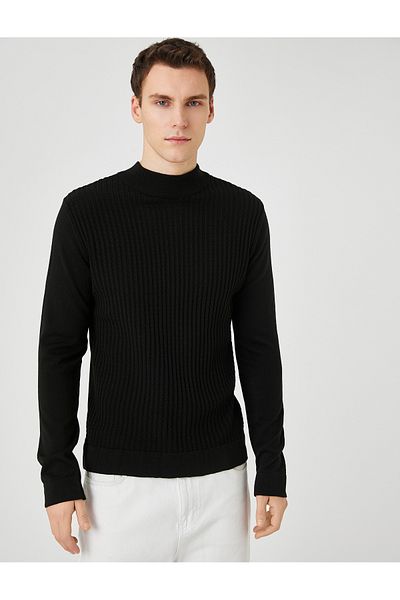Koton Knitwear Sweater with Knitted Motif Half Turtleneck Slim Cut