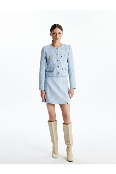 LC Waikiki Синьо велосипедно якиче Тартан Дамско туидно сако