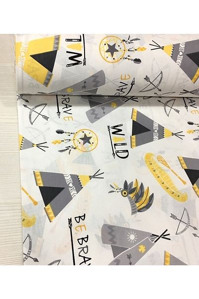 Bebek Özel Half Meter 100% Cotton Poplin Fabric Yellow Camping Patterned 50X240 cm