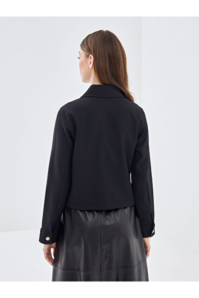 LC Waikiki Lcw Modest Black Shirt Collar Textured Women's Jacket