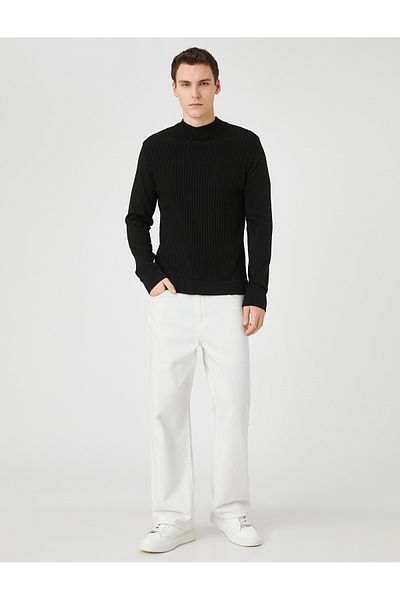 Koton Knitwear Sweater with Knitted Motif Half Turtleneck Slim Cut
