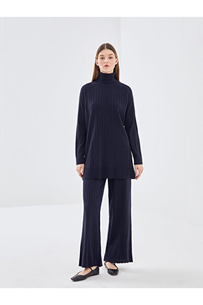 LC Waikiki Lcw Modest Navy Blue Turtleneck Plain Long Sleeve Women's Knitwear Tunic