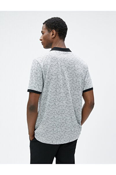 Koton Tričko Polo s výstřihem a geometrickým potiskem s krátkým rukávem Slim Fit