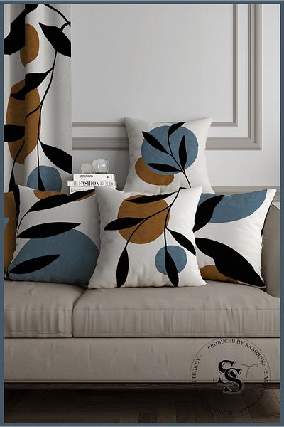 SasoHome Model de pictură cu design modern, albastru, negru, set de 4 huse de pernă imprimate digital