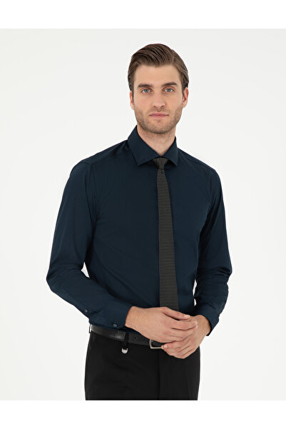 Pierre Cardin البحرية الزرقاء السابق قميص أساسي بأكمام طويلة وقصة ضيقة 502925...