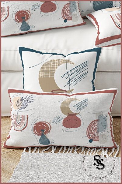 SasoHome Простий сучасний дизайн, синьо-рожева етнічна ваза та 2 прямокутні чохли для подушок з квітковим візерунком