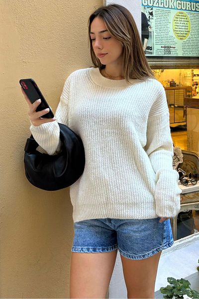 Seeh Ecru Crew Neck Knitwear Sweater Sh118