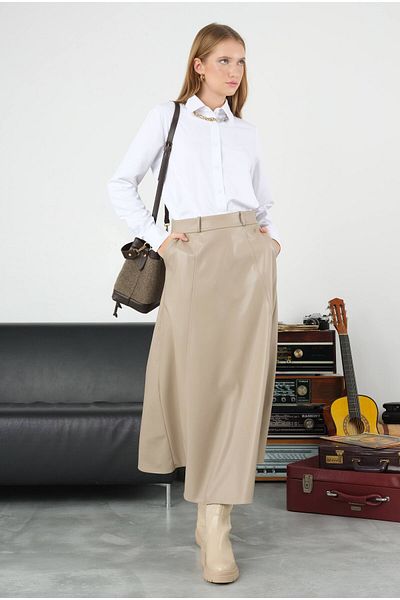 HEQA Δερμάτινη φούστα Light Mink Piece