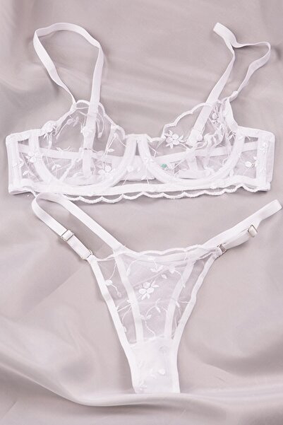 Hipo Trend Білий прозорий комплект бралет з квітковим вишиванням (бюстгальтер...