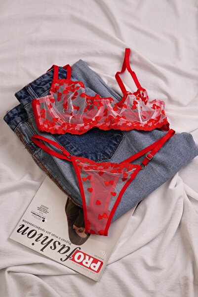 Hipo Trend Kalp Vezena Til komad crvenog braleta seta (grudnjak i tang)