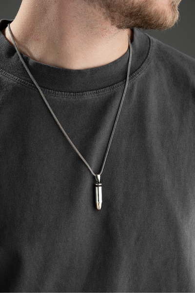 Vetro Silver Erkek Özel Tasarım 925 Ayar Gümüş Kurşun Kolye