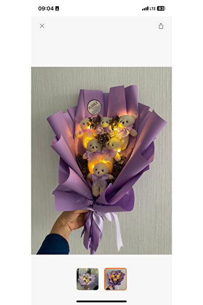 bubbledesign Teddy Bear Mor Ayıcık Çiçek Buketi Işıklı Sevgiliye Hediye