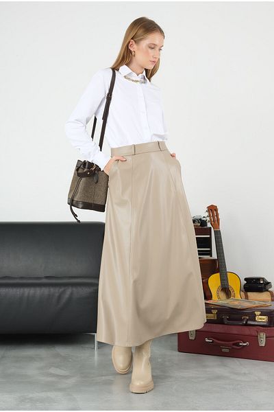 HEQA Δερμάτινη φούστα Light Mink Piece