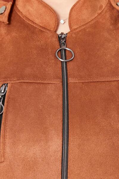 Ferace Plus Size Hijab Suede Hooded Top Coat - Chest Zippered