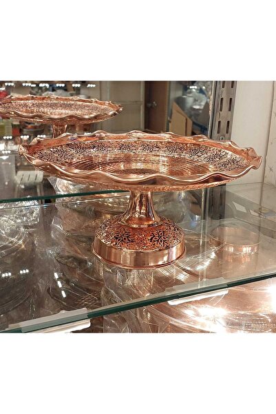 Bakır Center Bakır Tabak Bakır Yaş Pasta Tabağı Bakır Sunum Tabağı 26 Cm El Yapımı Kabartma Lüks Pasta Takımı