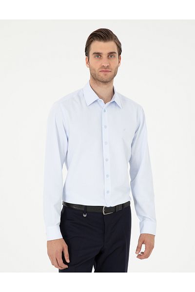 Pierre Cardin Μπλε μακρυμάνικο πουκάμισο Dobby Regular Fit 50294729-vr003