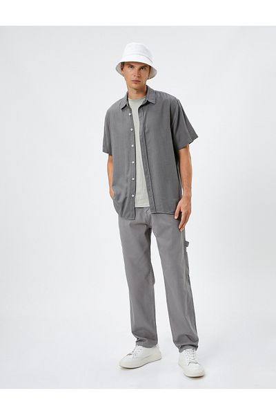 Koton Canvas Trousers Loose Cut Pocket Detailed Buttoned Cotton