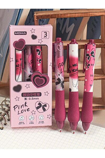 angeltakı 3 Adet Gotik Gothic Jel Kalem Seti, Siyah Mürekkep