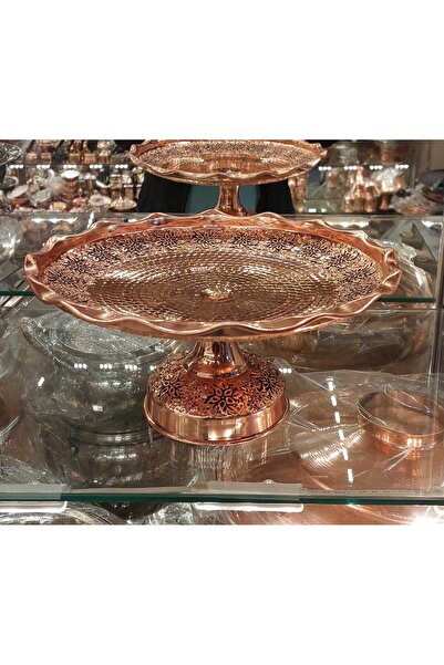Bakır Center Bakır Tabak Bakır Yaş Pasta Tabağı Bakır Sunum Tabağı 26 Cm El Yapımı Kabartma Lüks Pasta Takımı