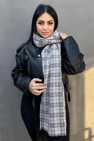 TAKIŞTIR شال/وشاح منقوش باللون البني الفاتح