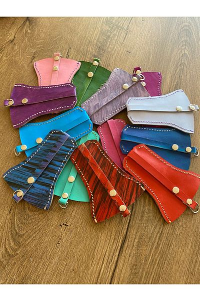 Store Purple Leather Keychain - 100% Handmade, Bell Model