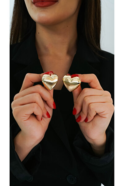 TRENDTAKI desenli kalp küpe altın kaplama 0038