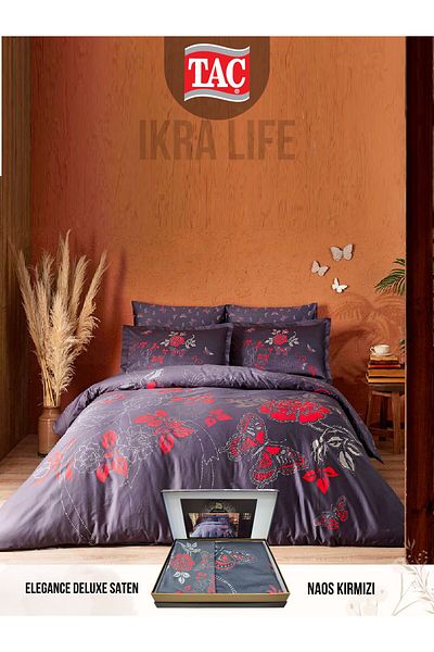 Taç Naos Red Deluxe Satin Double Duvet Cover Set