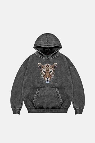 Bak Moda Leopard Stay Wild Štampano - Unisex Premium crna majica sa kapuljačom