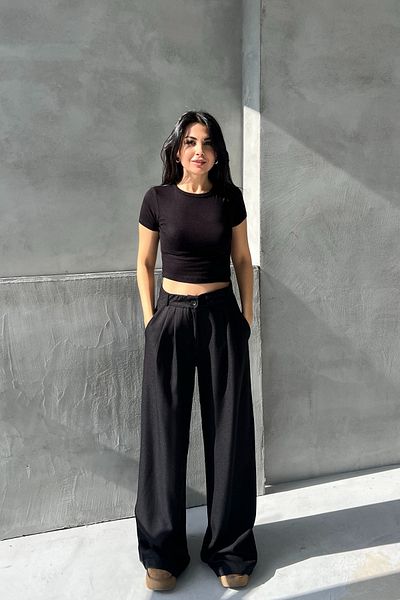 Seda Yalçın Atelier Black Pleated Wide Leg Palazzo Trousers