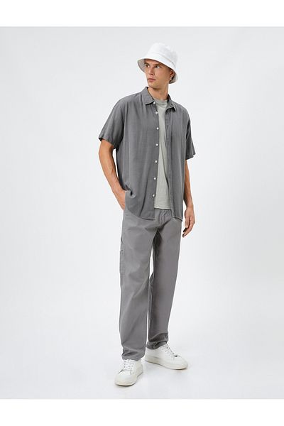 Koton Canvas Trousers Loose Cut Pocket Detailed Buttoned Cotton
